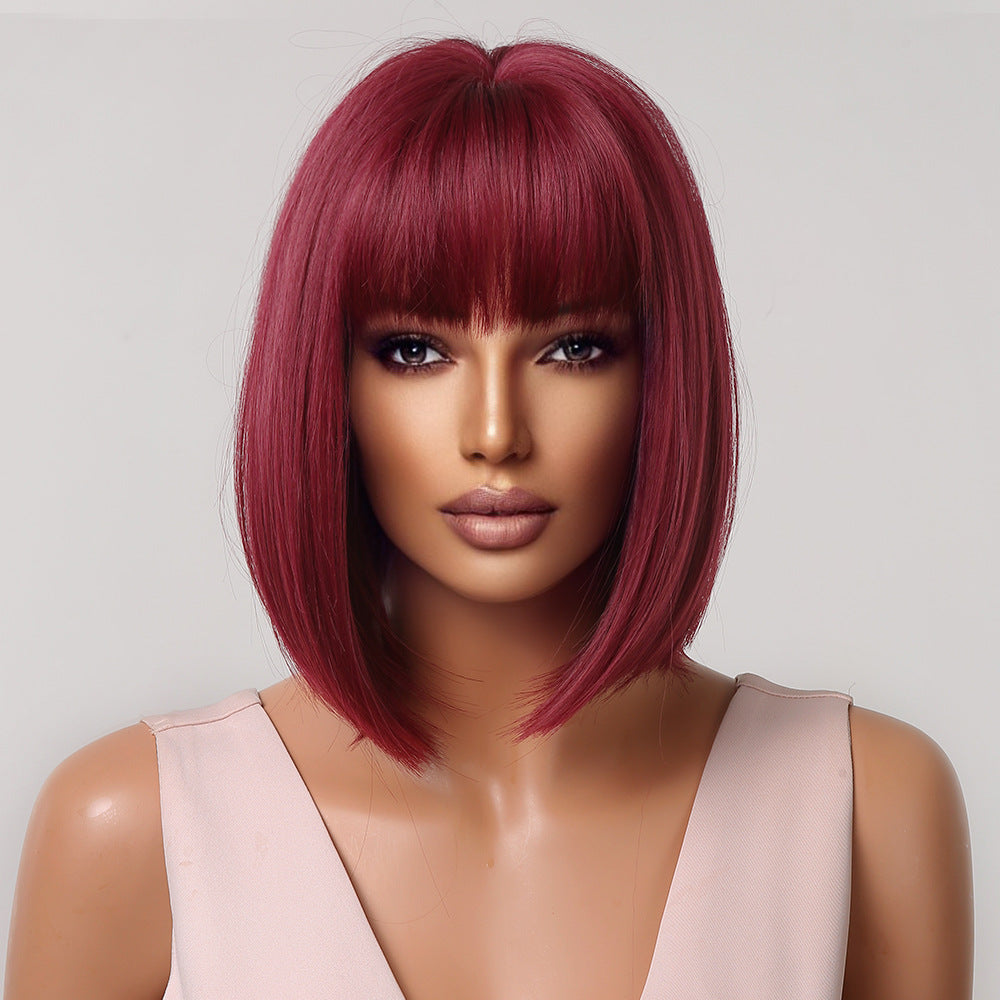 Female Fiber Summer Natural Color Head Wig Short Straight Hair