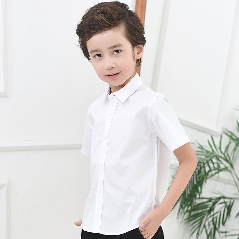 Children's White Short-sleeved Cotton Summer Thin Middle Big School Uniform Children's Shirt