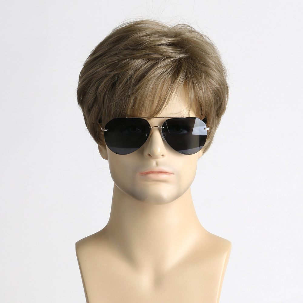 Men's Brown Chemical Fiber Short Hair Men's Wig
