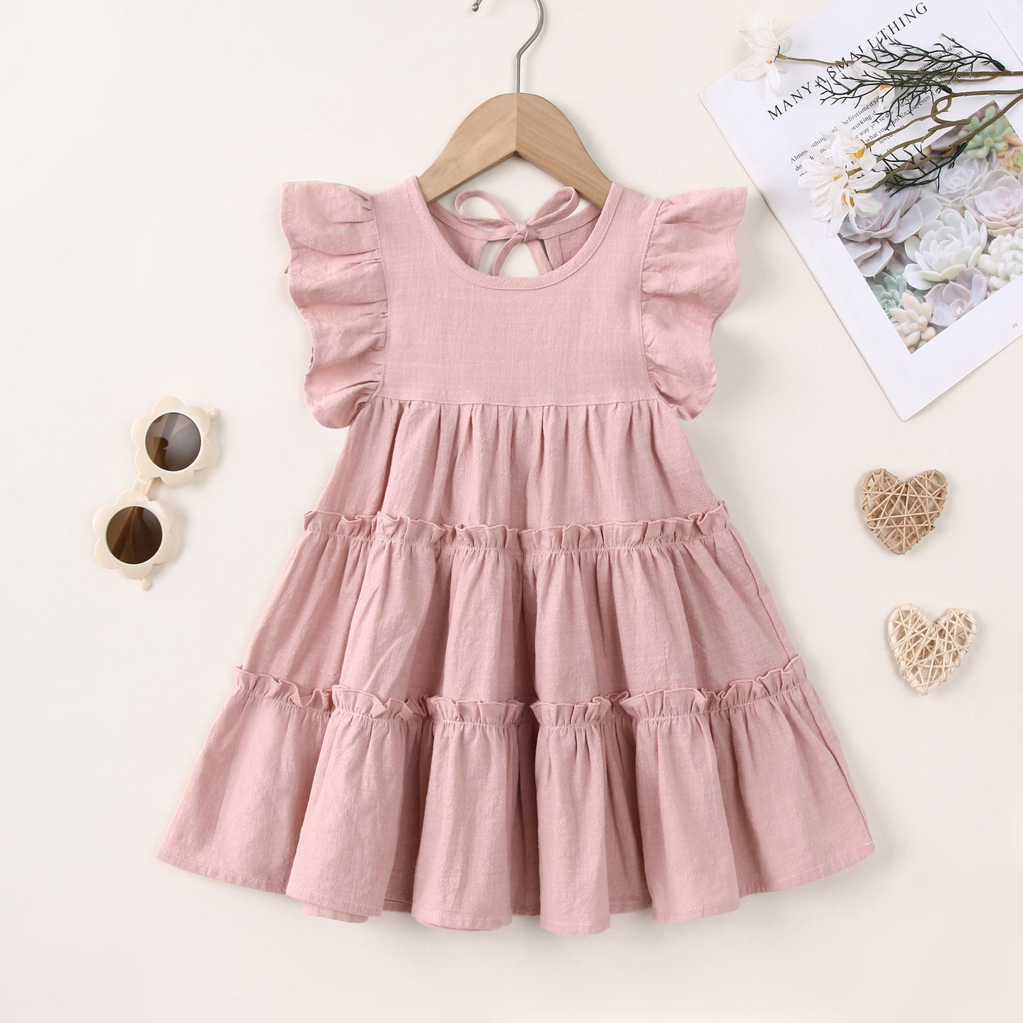 Children's Little High-grade Summer Class Solid Color Flounced Children's Dress