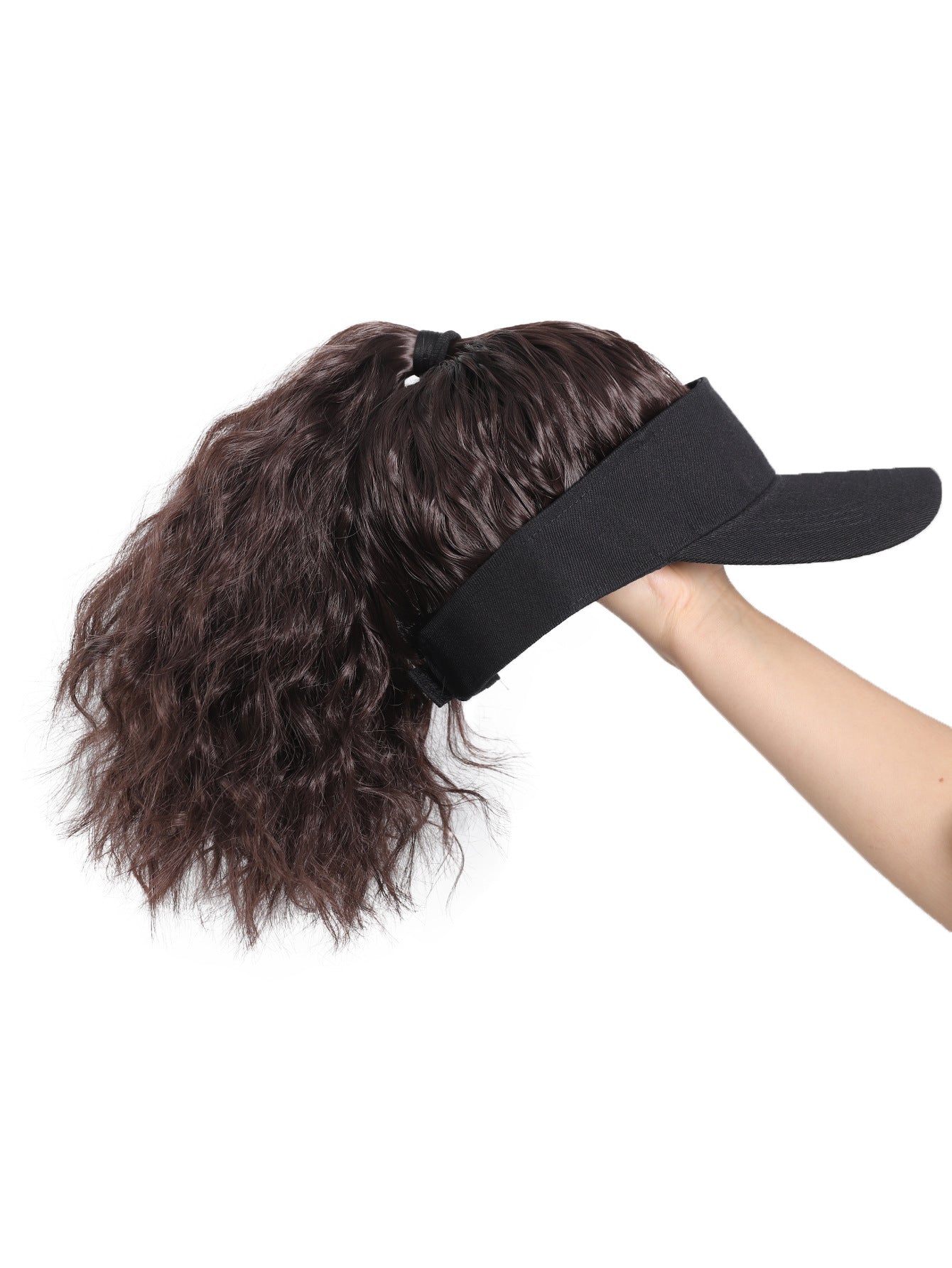 Female Sun Protection Peaked Cap Baseball Solid Color Crownless Wig Short Curly Hair