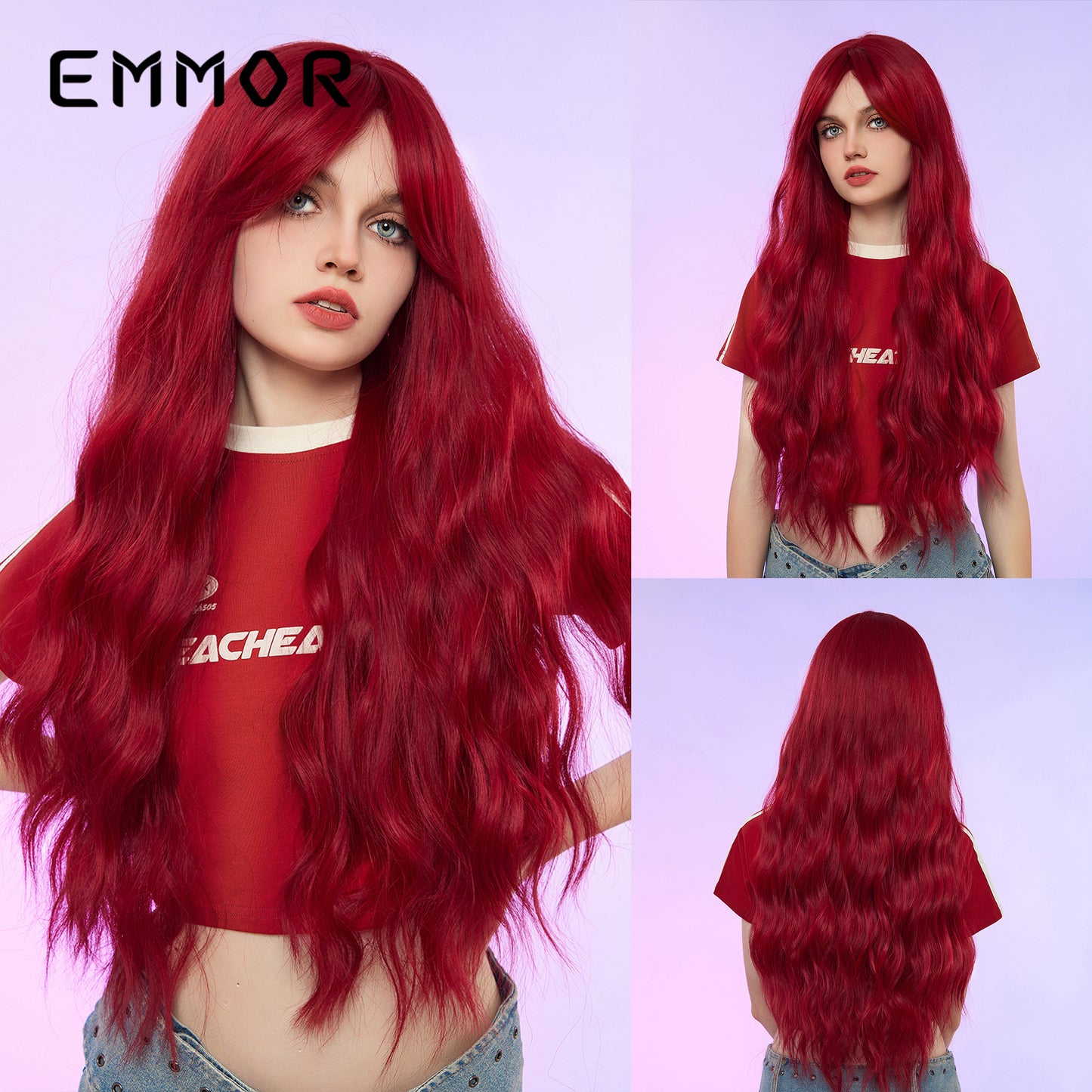 Red Gradient Bangs Big Wave Curly Wig Long Curls