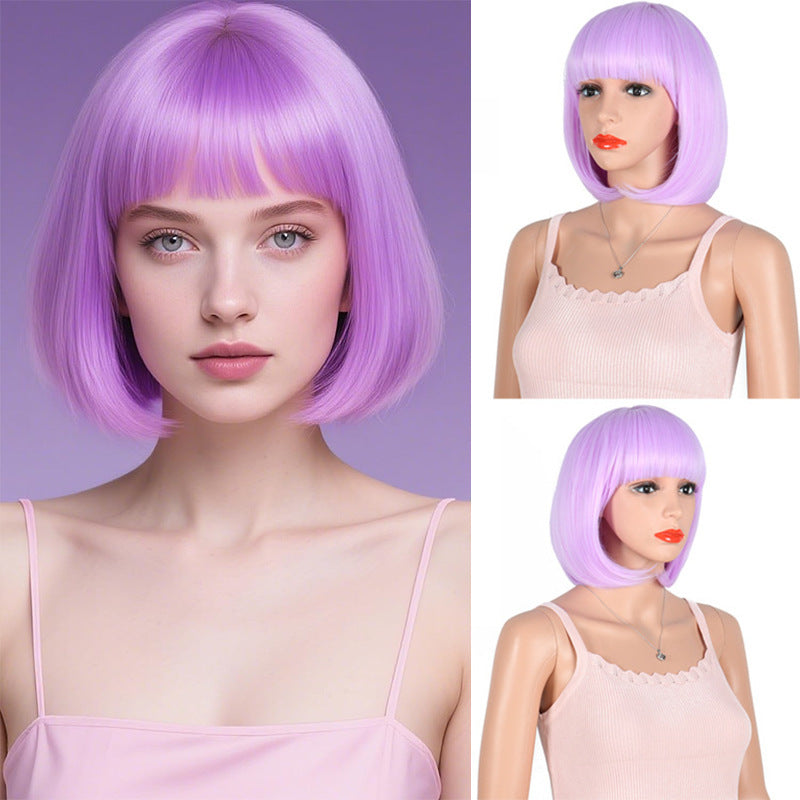 Curl Chemical Fiber Color Wave Cover Wig Short Straight Hair