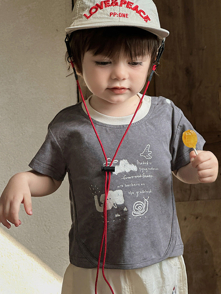 Summer Short Sleeve Breathable Year Old Boy Loose Cropped Pants Children's T-shirt