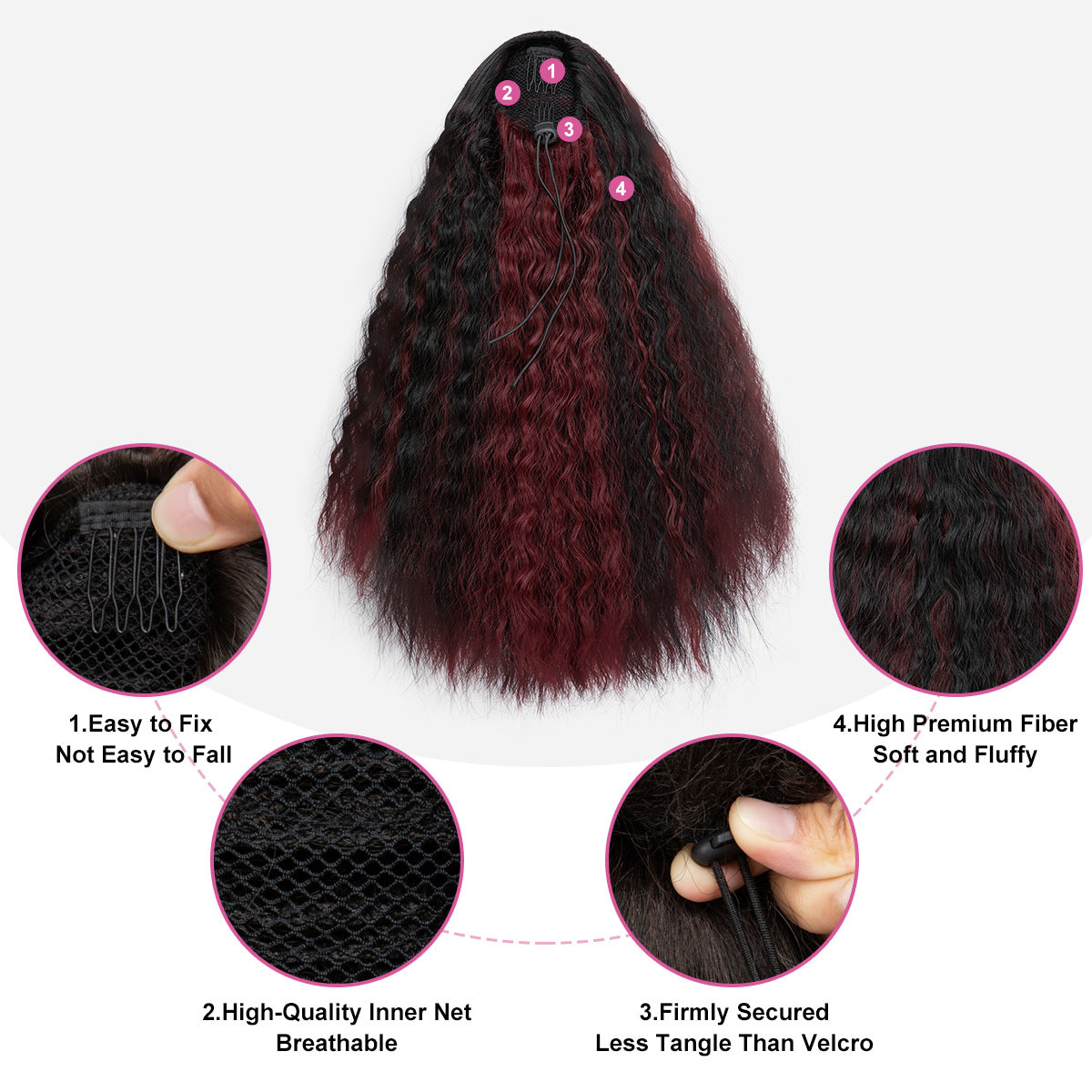 Corn Stigma Chemical Fiber Long Straight Hair Black Wig Ponytail