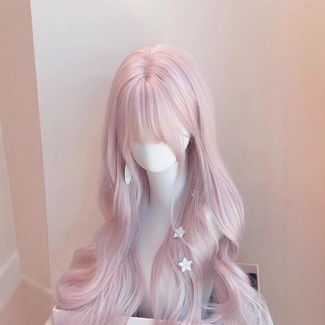 Twilight Pink Bangs Battle Hair Big Wave Curly Wig Long Curls