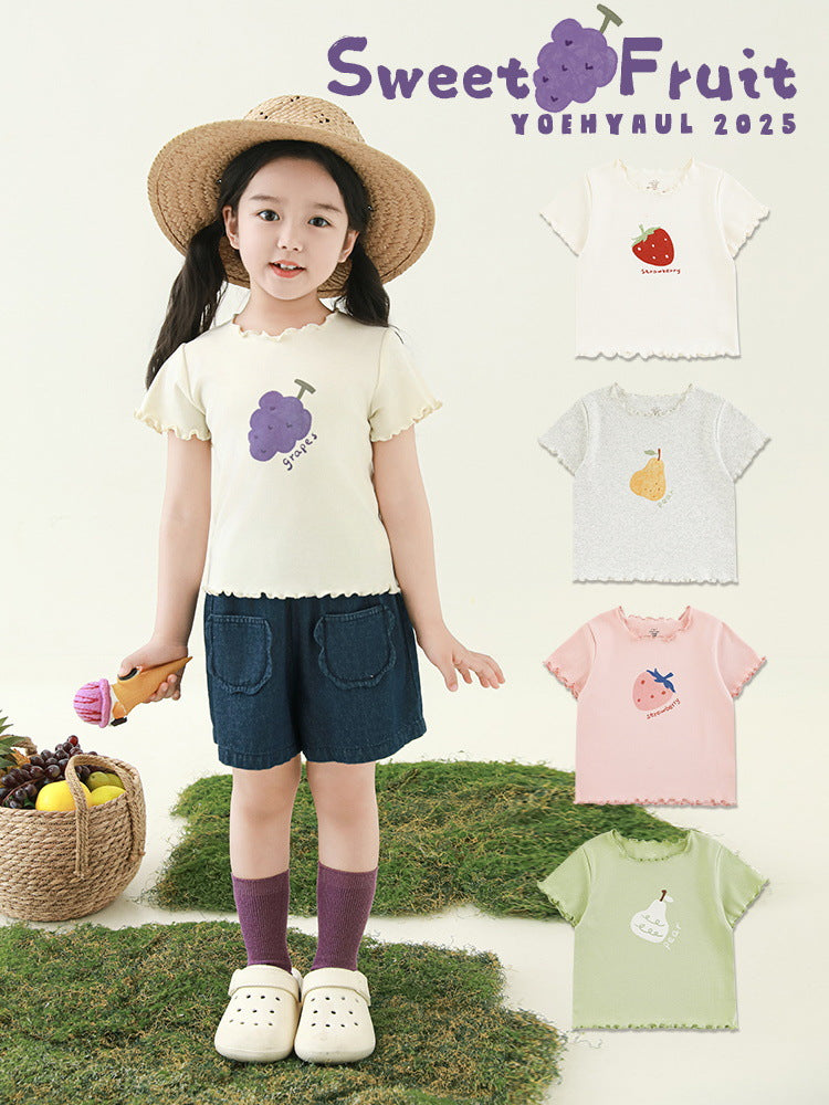 Fruit Printed Short-sleeved Summer Cute Tree Lacework Children's T-shirt