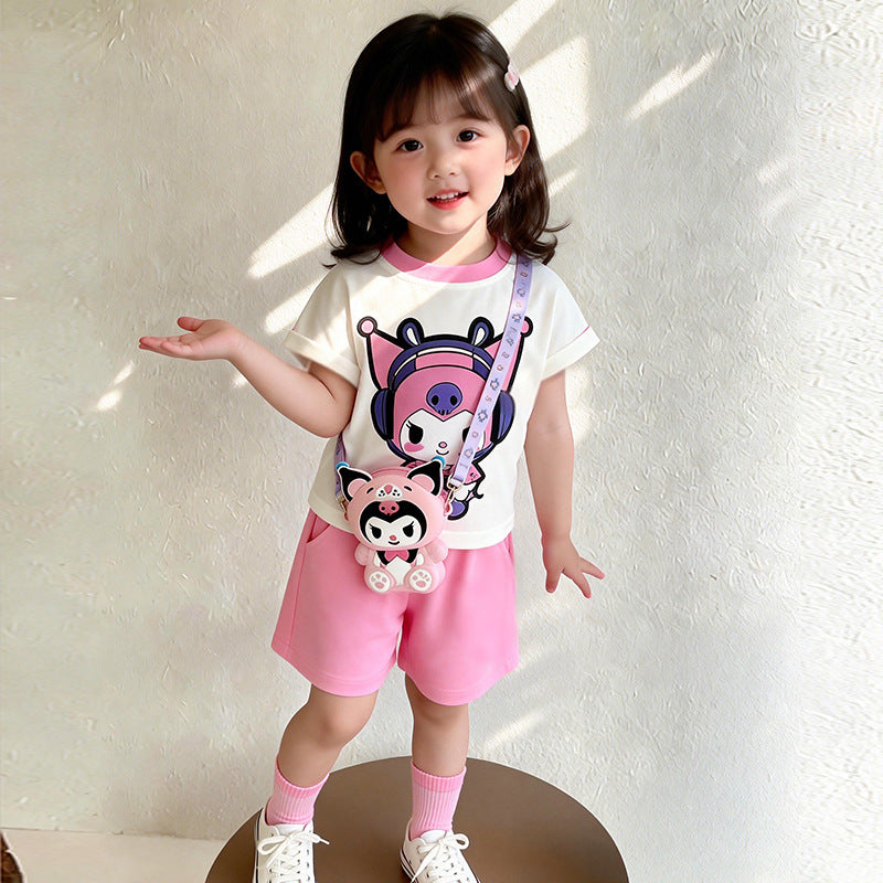 Children's Summer Clow Light Short Sleeved T-shirt Shorts Two-piece Set Children's Suit
