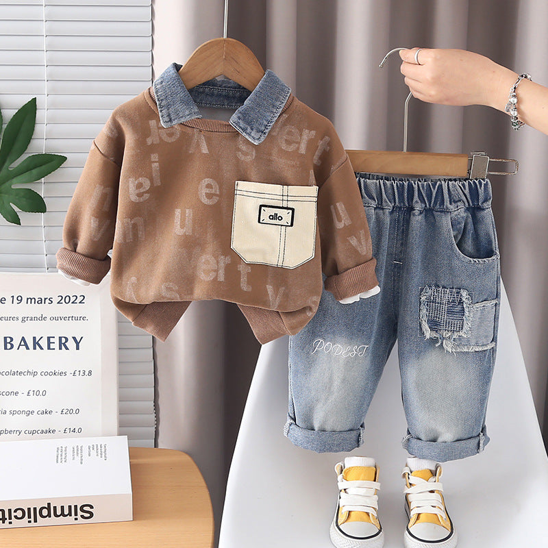 Children's Fried Street Fashion Trendy Spring Western Style Two-piece Children's Suit