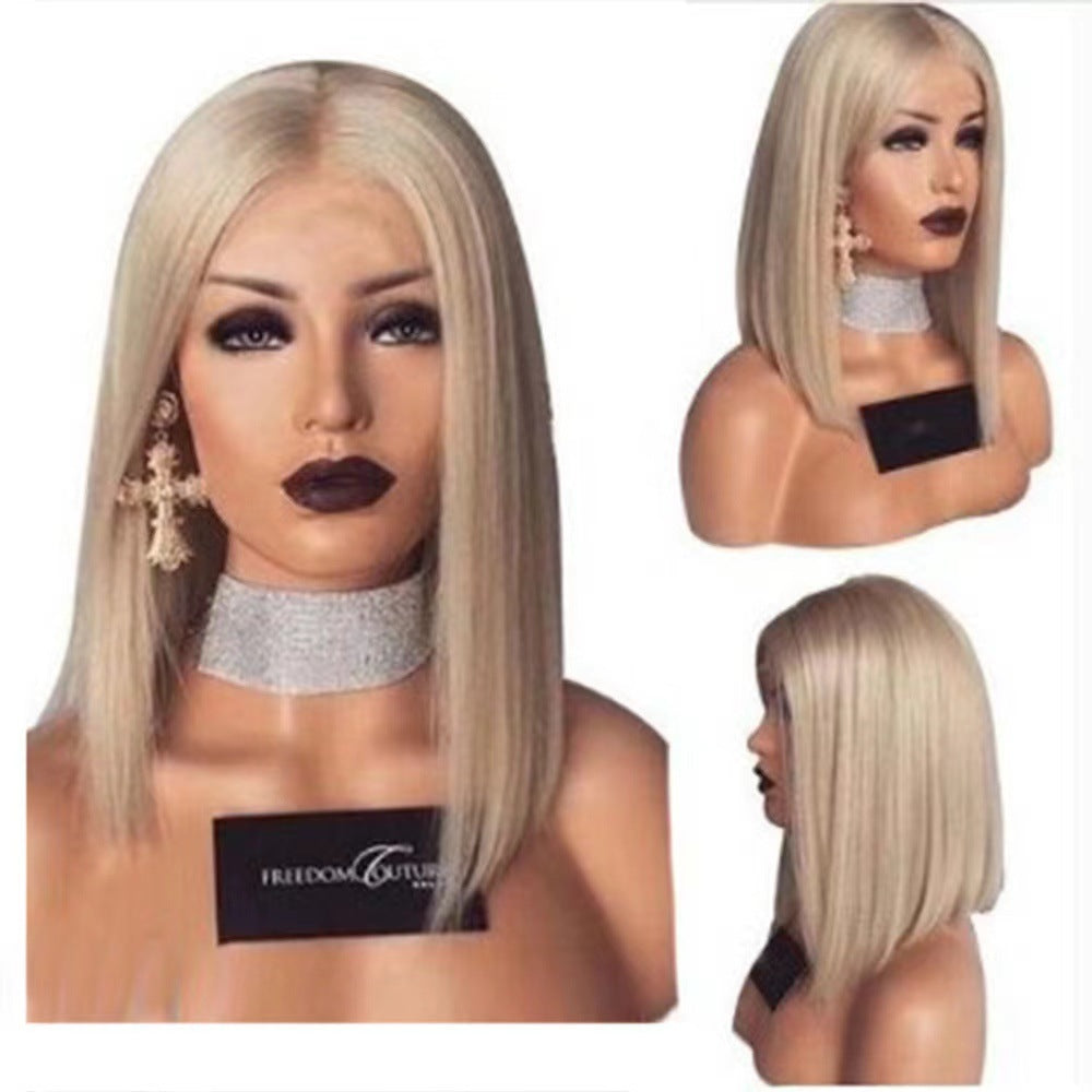 Women's African Black Center Parting Synthetic Wigs Wig Short Straight Hair