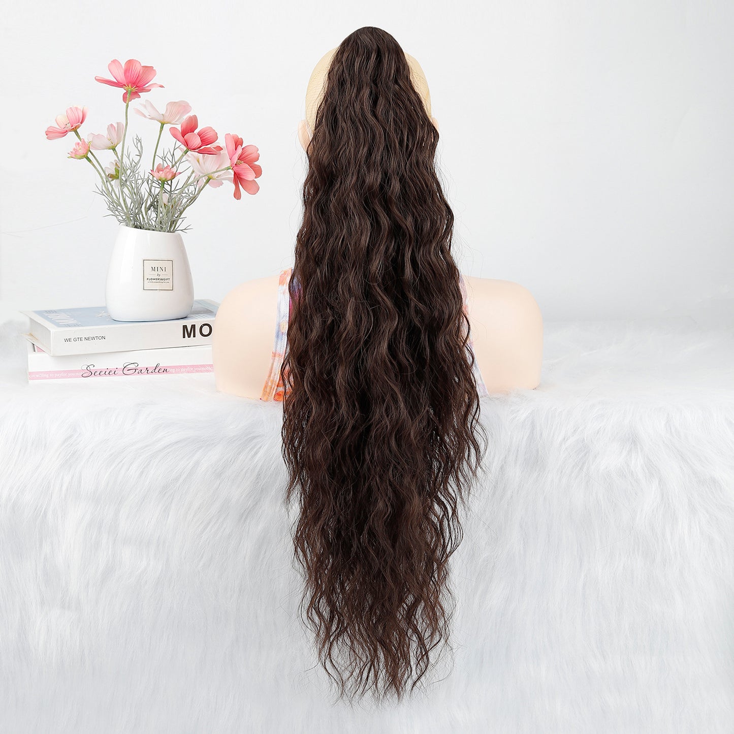 Women's Water Ripple Fluffy Long Curly Hair Chemical Fiber Silk Height Wig Ponytail