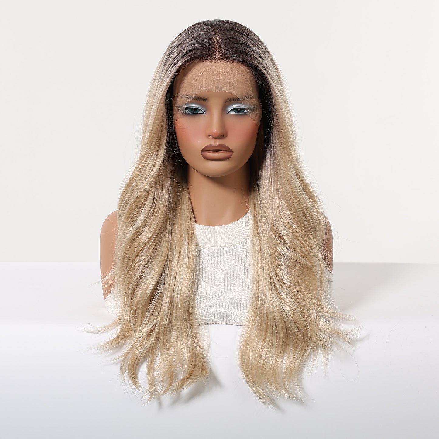 Large Area Lace Gradient Golden Curly Hair Wig Long Curls