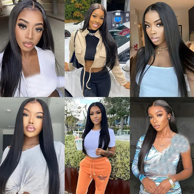Women's Lace Chemical Fiber Natural Black Hand Crochet Long Straight Wig