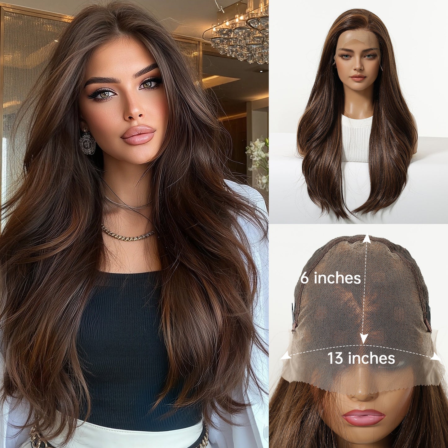 Area Lace Female Light Brown Dyed Curly Hair Wig Long Curls