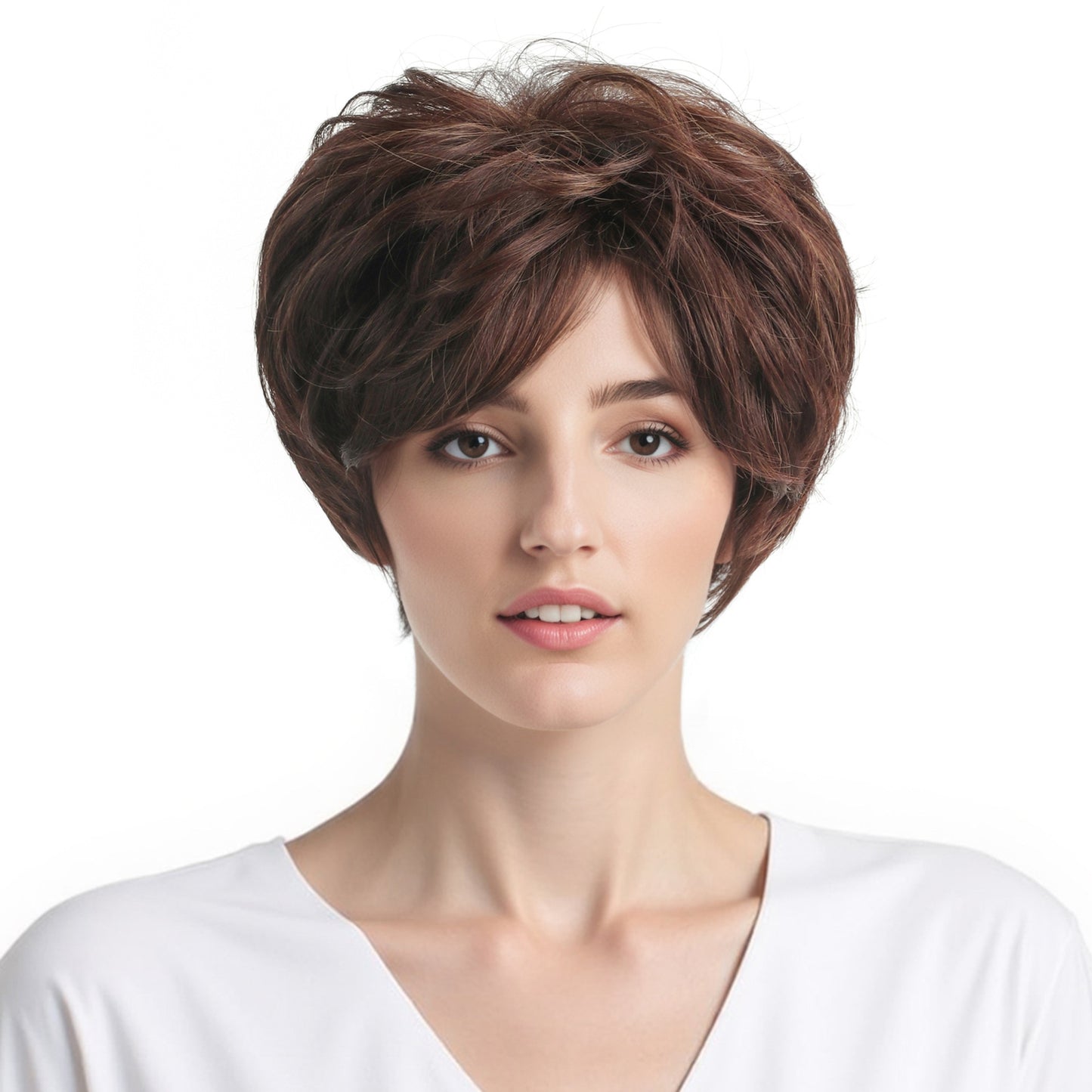 Female Brown Fluffy Chemical Fiber Rose Wig Short Curly Hair