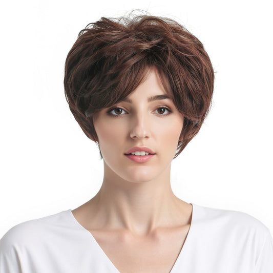Female Brown Fluffy Chemical Fiber Rose Wig Short Curly Hair