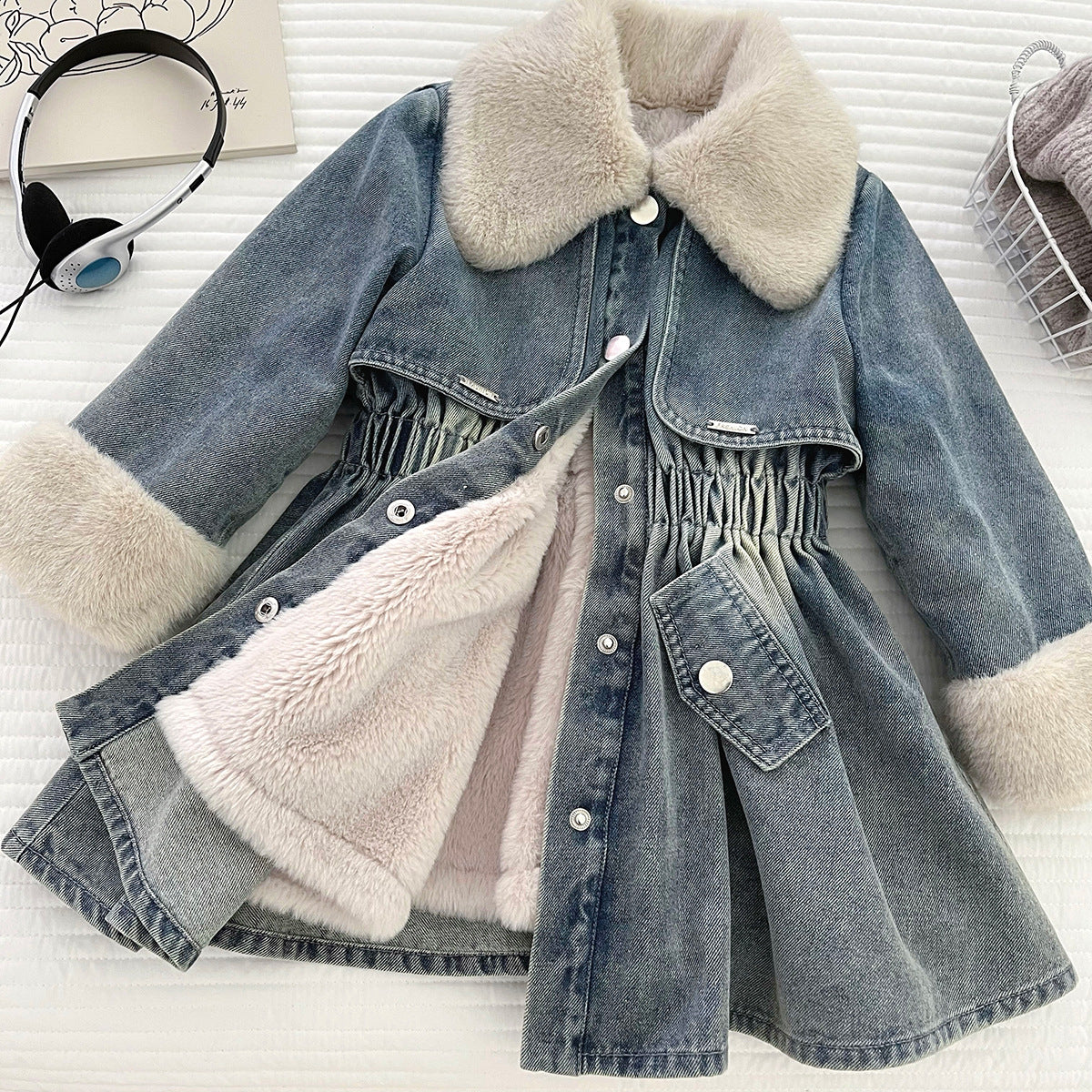 Children's Fleece Thick Trench Coat Winter Clothes Western Children's Dress