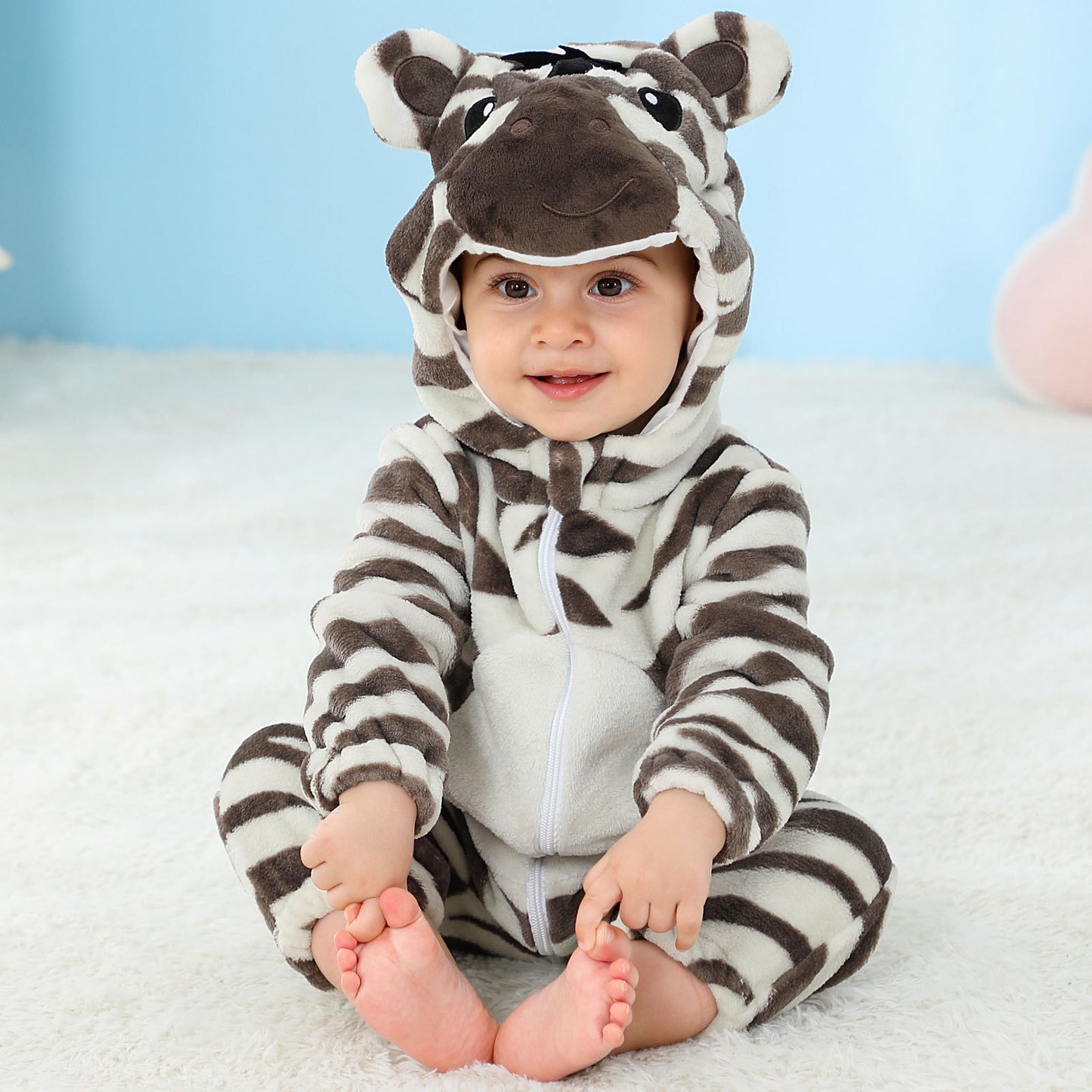 Infant Flannel Animal Jumpsuit Cartoon Hooded Jumpsuit, Climbing Suit