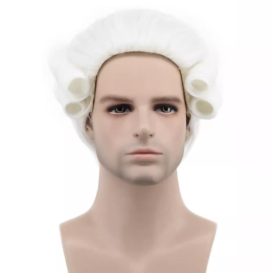 Men's Long Wave White Washington Halloween Judge Lawyer Role Cos Wig