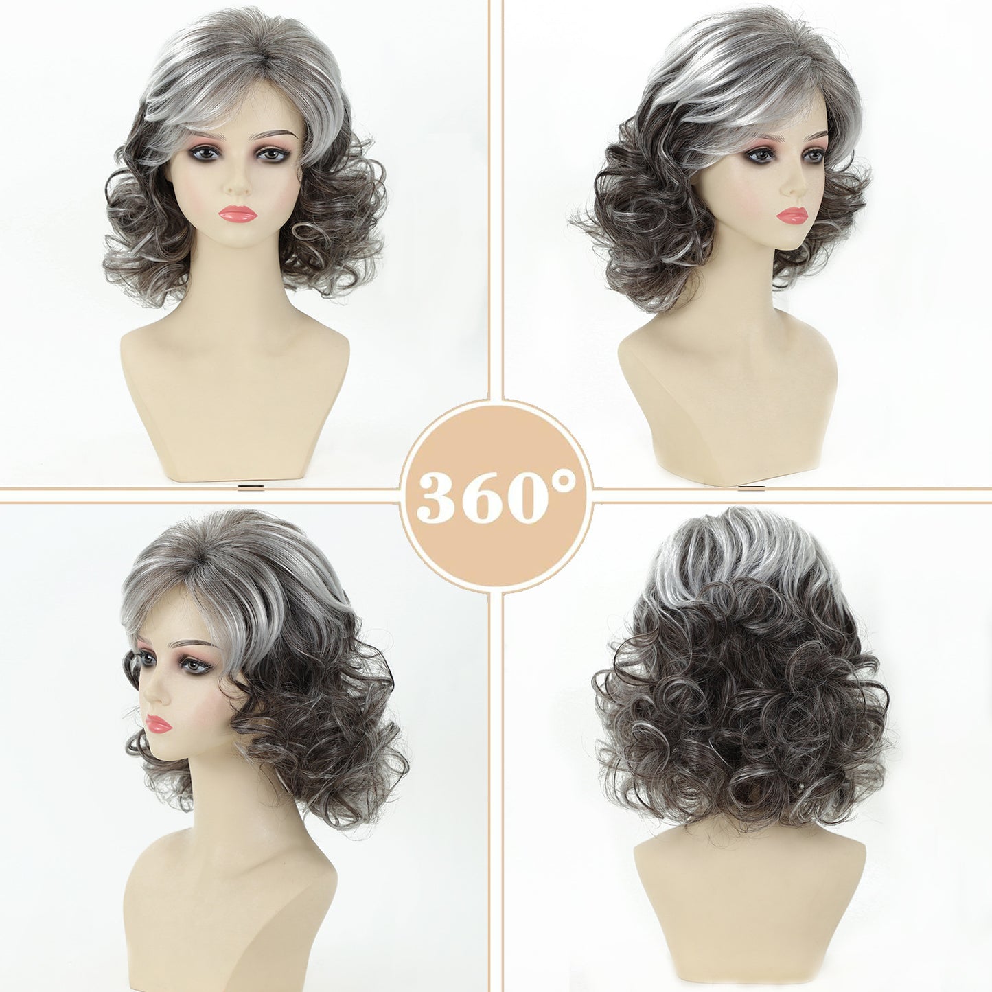 Fashion Female Gray Gradient Synthetic Wigs Wig Short Curly Hair