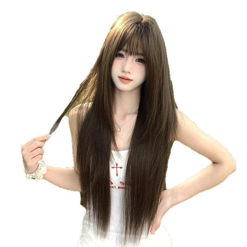 Spring Flower Female Upgrade Full Refined High Skull Top Hair Long Straight Wig