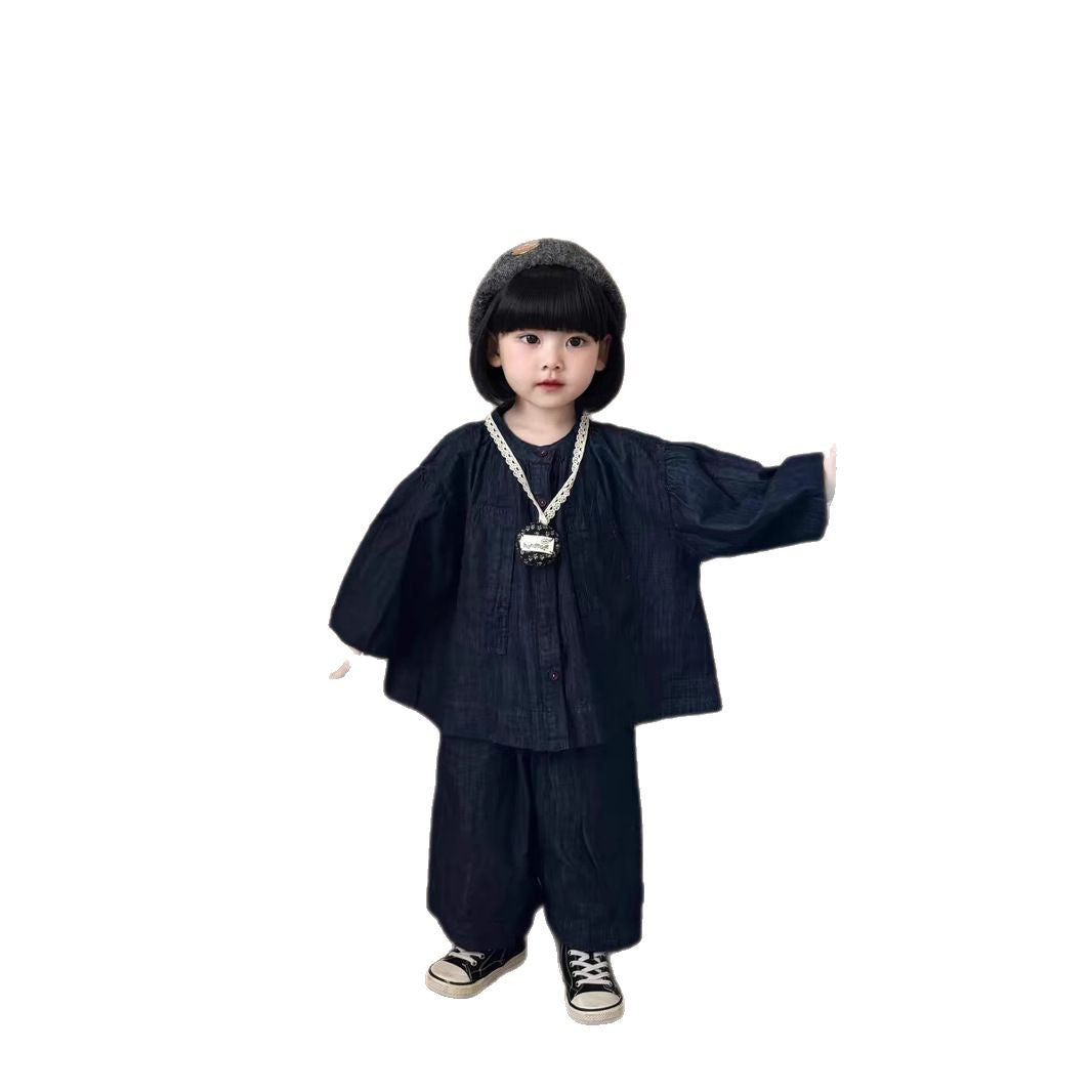Children's Stylish Korean Mori Denim Shirt Jacket Children's Suit