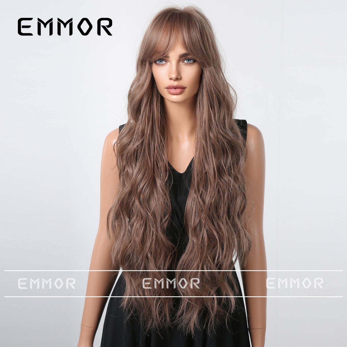 Broadcast Hair Bangs Brown Curly Big Wave Simulation Wig Long Curls