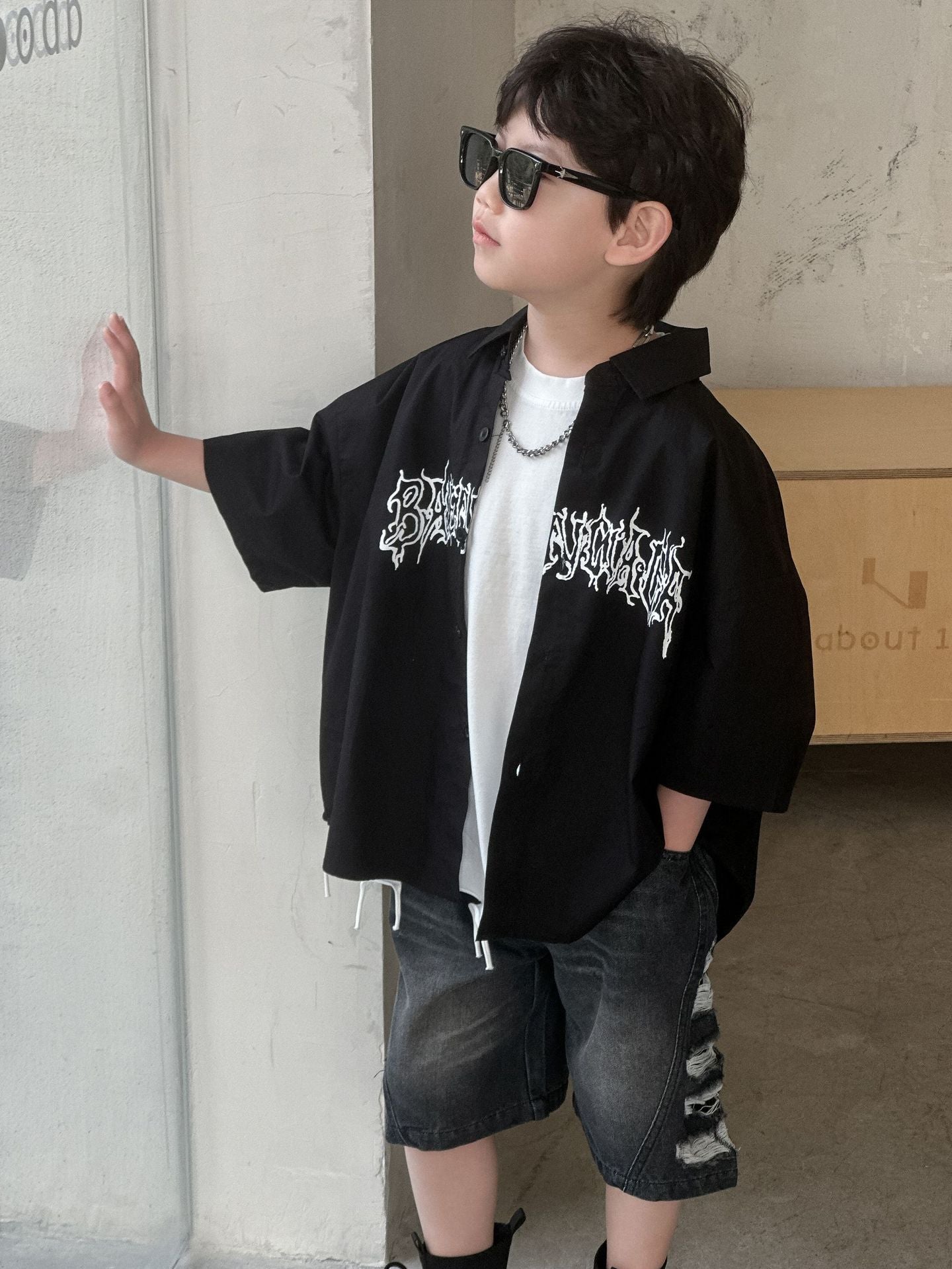 Children's Thin Short-sleeved Clothing Boy's Casual Small Medium Tops Children's Shirt