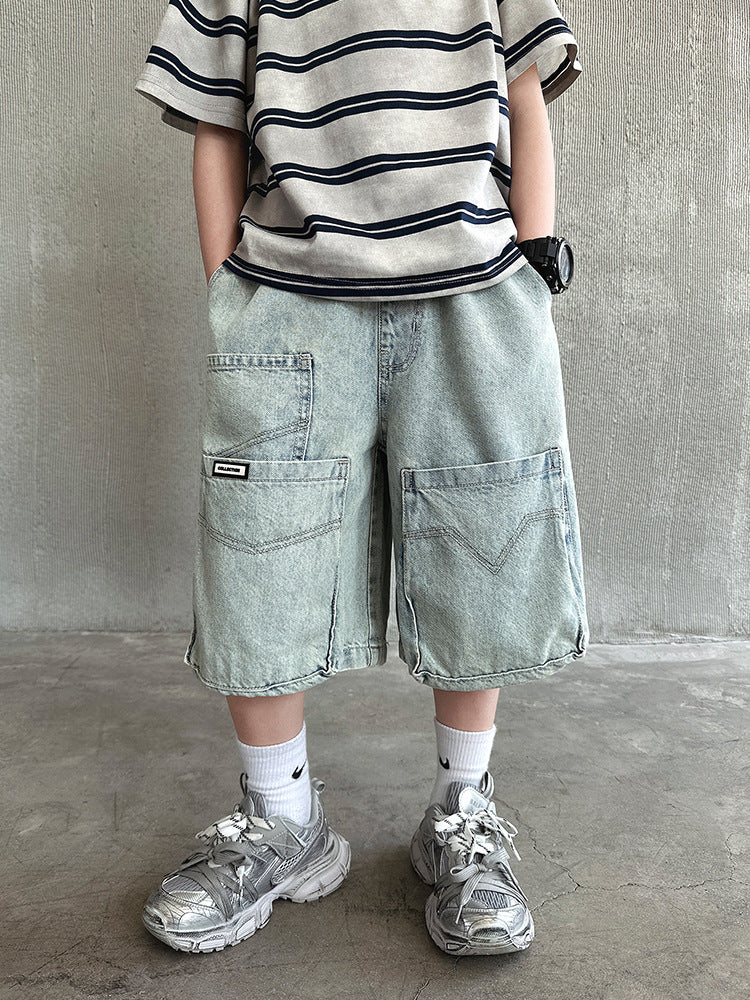 Children's Denim Cargo Shorts Summer Fifth Loose Children's Pants