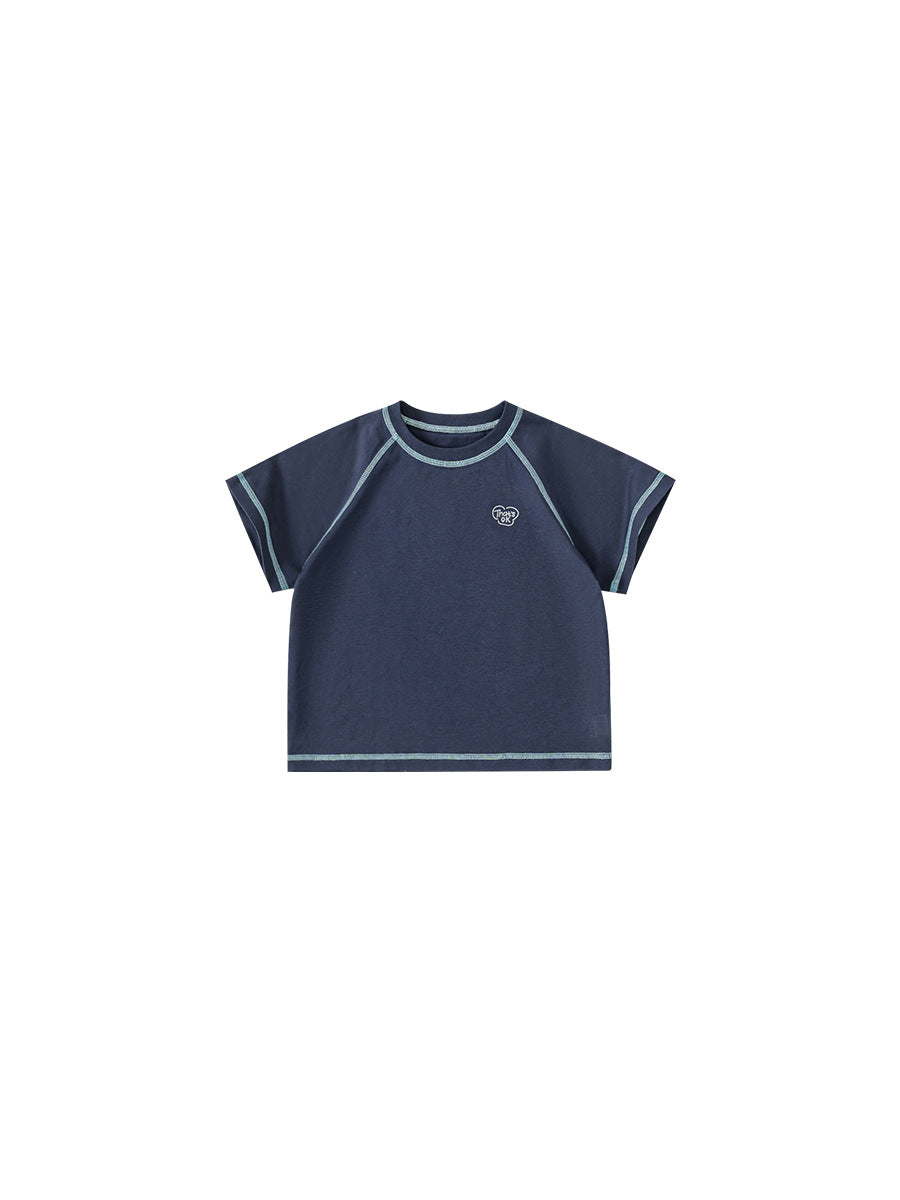 Children's Clothing Middle Big Summer Simple Solid Color Short-sleeved Boys Letter Children's T-shirt