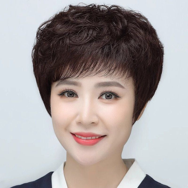 Mother Female Full Head Short Sheath Fashion Natural Curly Type Real Hair Wig