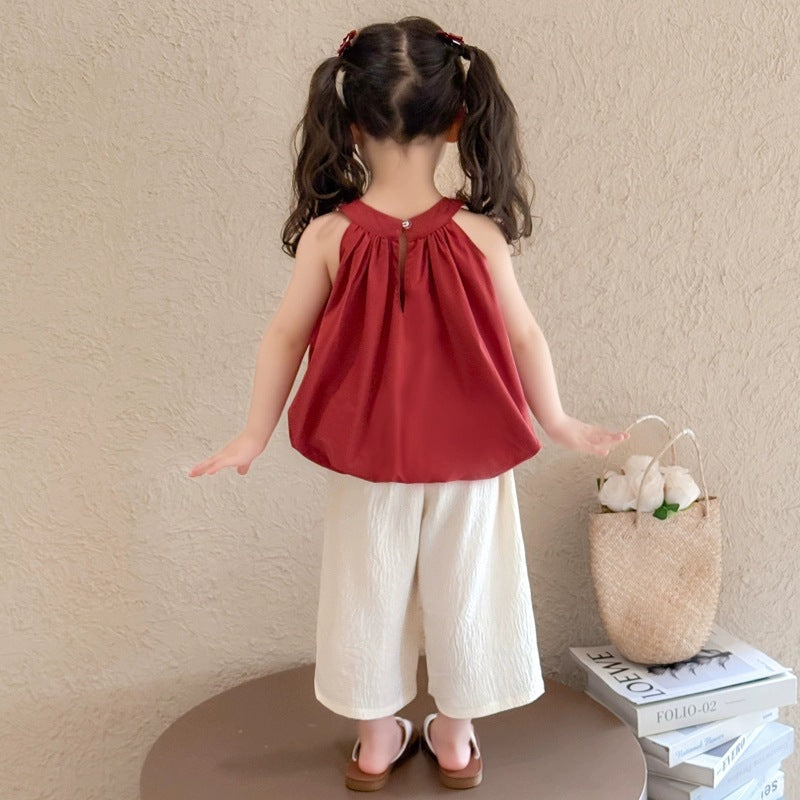 Summer Little Fashion Red Vest Korean Children's Suit