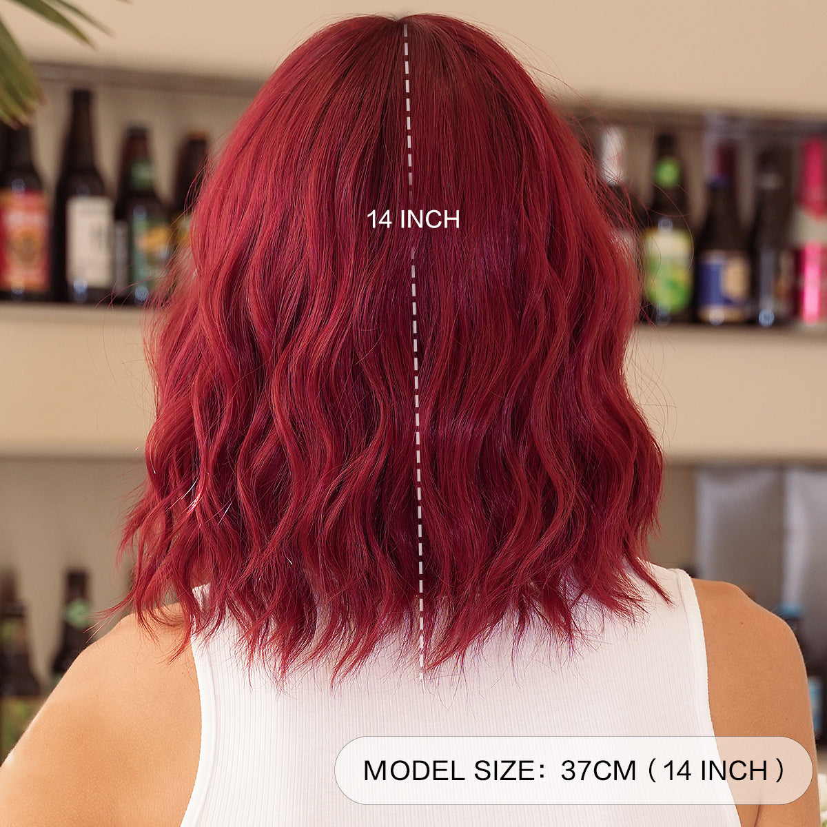Red Inch Female Straight Bangs Water Ripple Head Chemical Wig Short Curly Hair