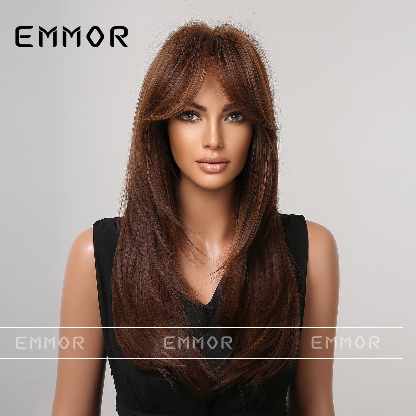 Gradient Chemical Fiber Bangs Mid-length Straight Wig Long Curls