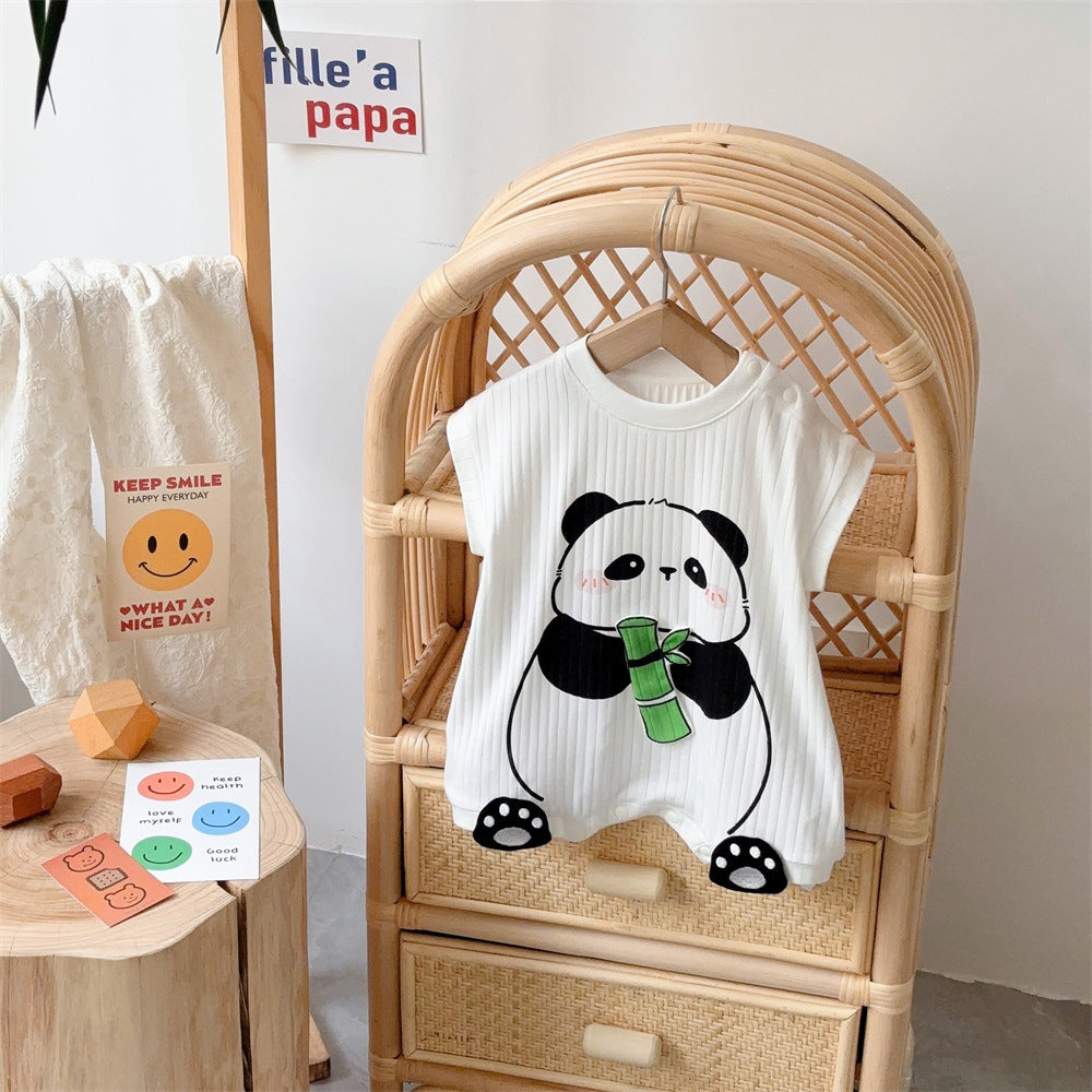 Sleeveless Short Born Boy Cartoon Panda Jumpsuit Home Jumpsuit, Climbing Suit