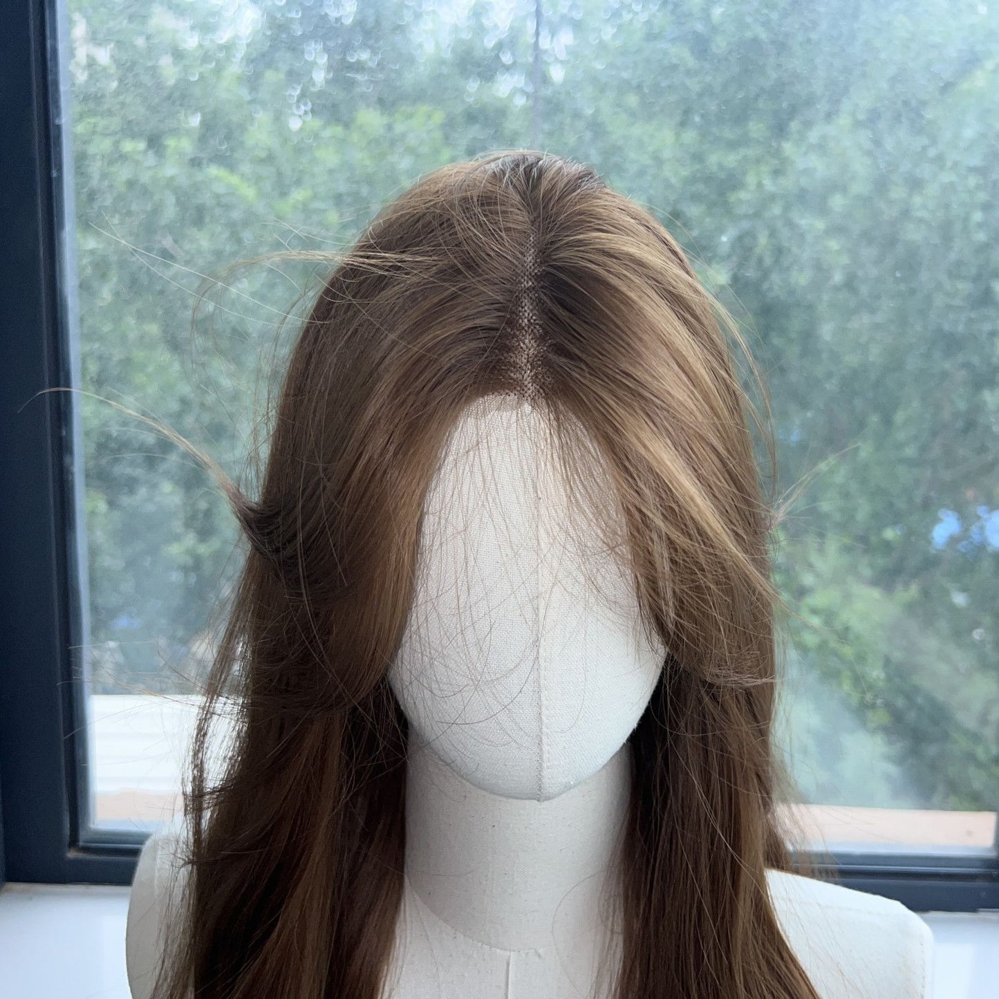 Women's Full Head Artificial Hair Front Lace Linen Golden Brown Water Wig Long Curls