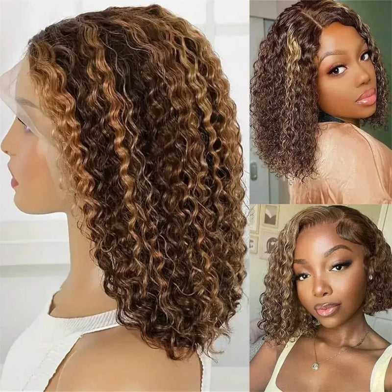 Lace Highlight Water Wave Curly Bob Real Hair Wig