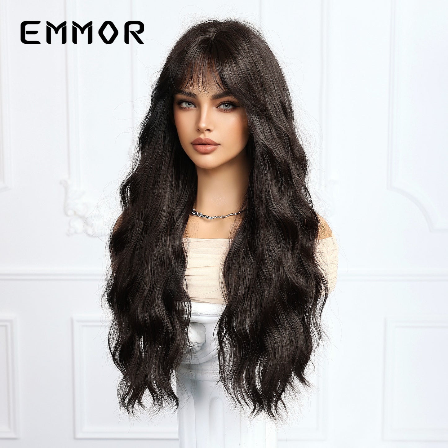 Air Bangs Natural Black Water Corrugated Wig Long Curls