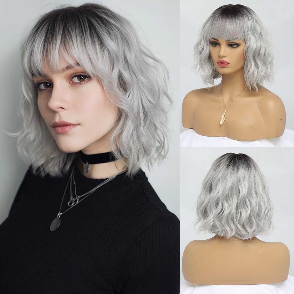 Female Simulation Human Highlight Gradient Chemical Wig Short Curly Hair