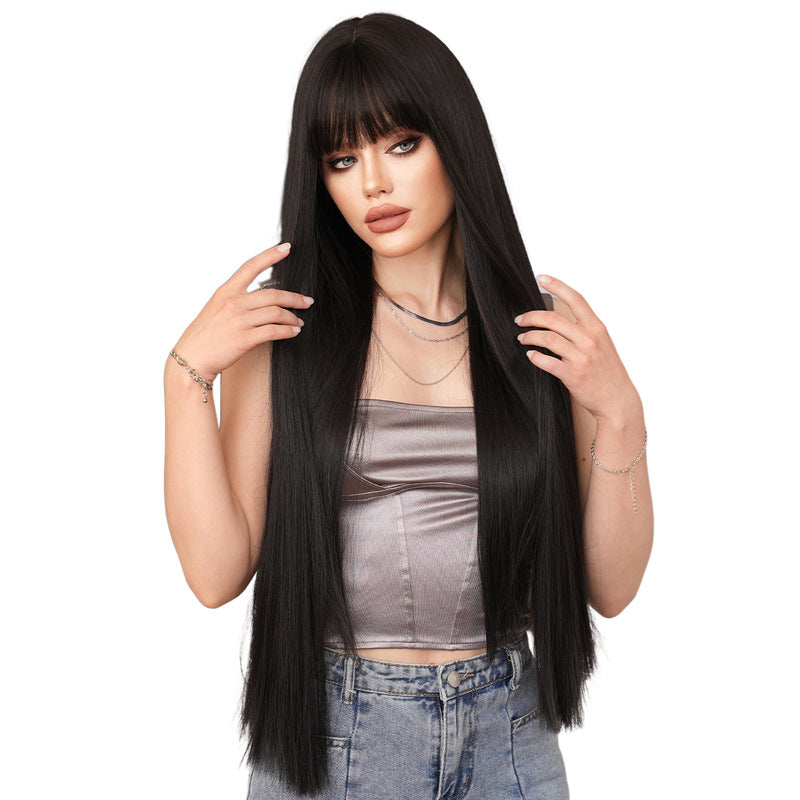 High Quality Super Hair Female Bangs Daily Black Long Straight Wig