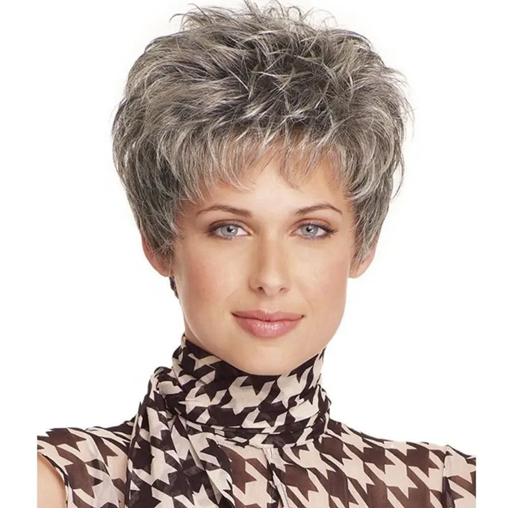 Women's Synthetic Granny Grey Sier Gray Sheath Wig Short Curly Hair