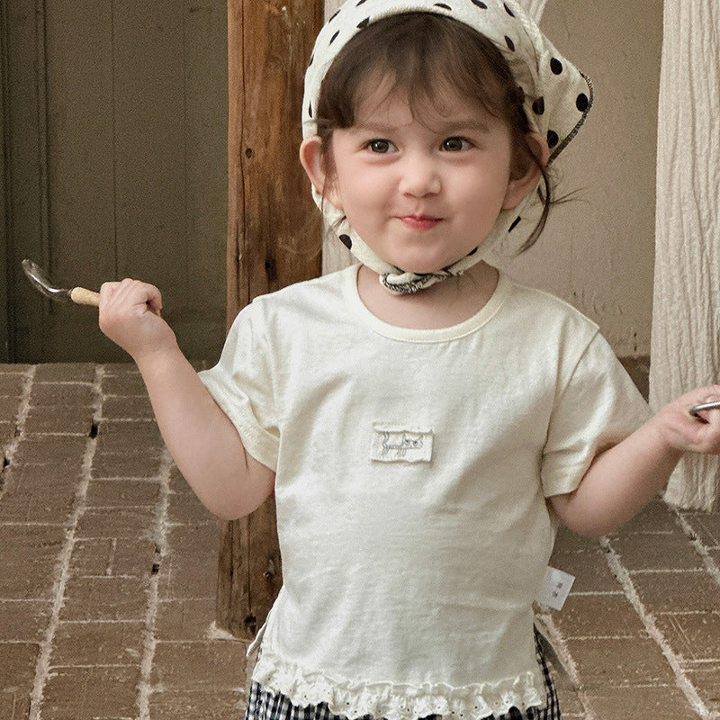 Short-sleeved Thin Breathable Versatile Plaid Pants Children's T-shirt