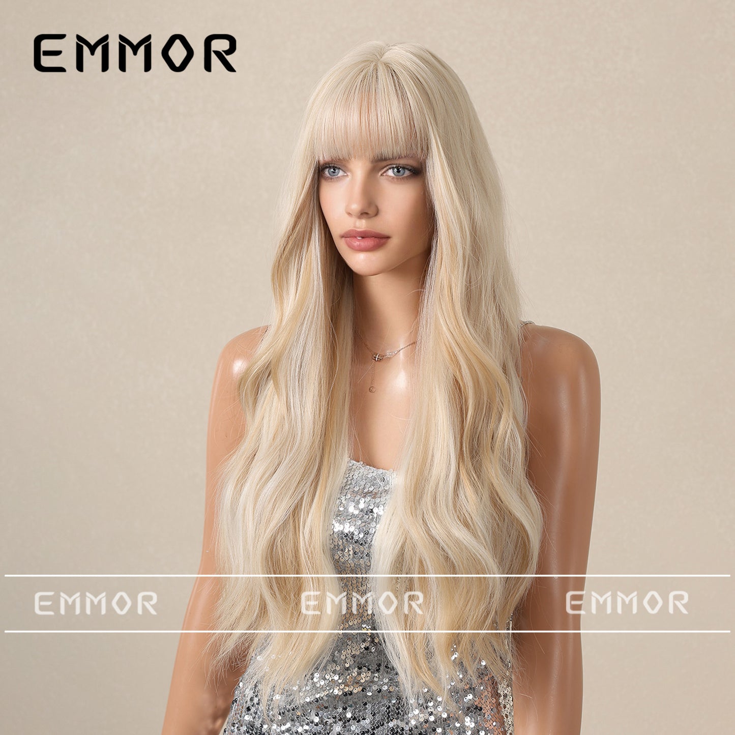 White Gold Color Barbie Wind Big Wave Curly Hair Fluffy Wig Long Curls