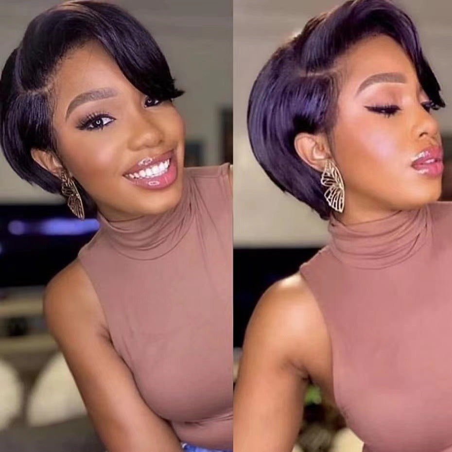 Front Lace Small Curly Female Fiber Wig Short Straight Hair
