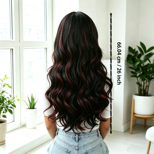 Highlight Mixed Color Bangs Big Wave Wig Long Curls