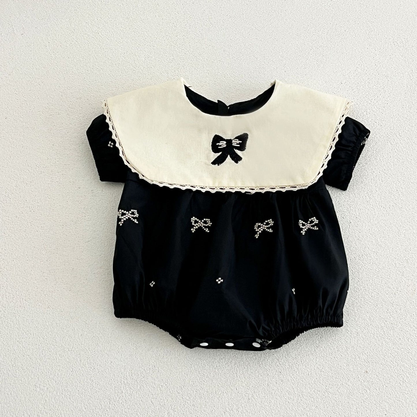 Style Cotton Butterfly Embroidered Lapel Jumpsuit Infant Toddler Cute Soft Jumpsuit, Climbing Suit