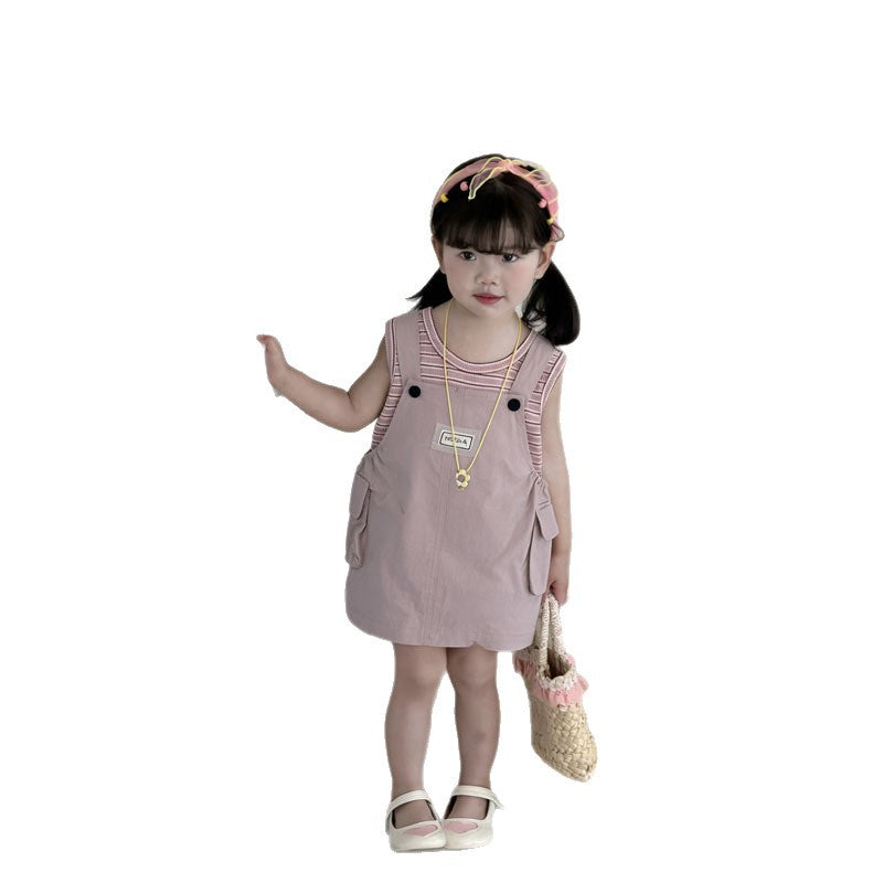 Children's Summer Clothing Sleeveless Striped Vest Suspender Skirt Children's Suit