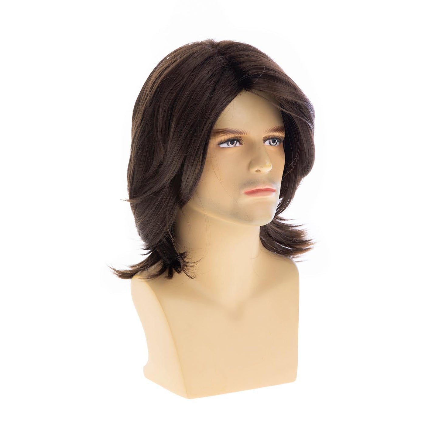 Men's Brown Mid-length Hair Layer Chemical Fiber Men's Wig