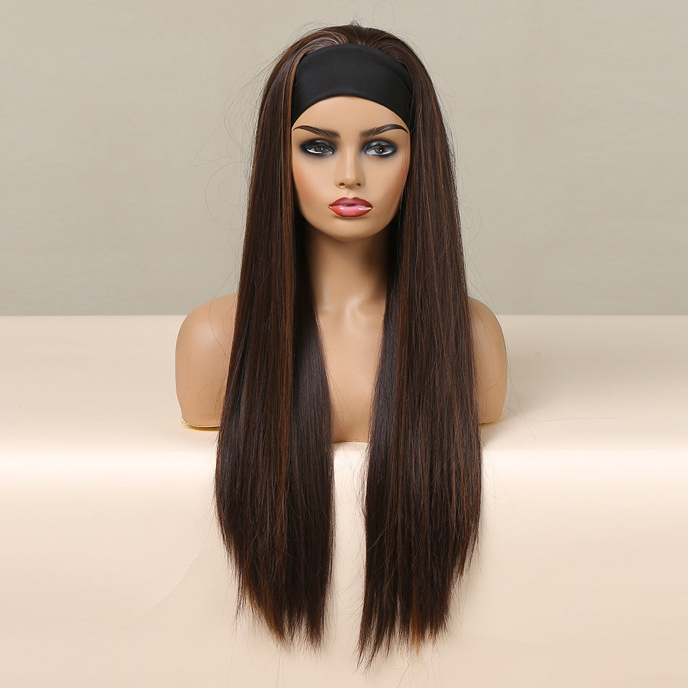 Stylish Beautiful Hair Band Mixed Brown Long Straight Wig