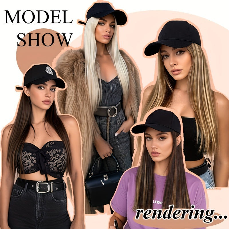 One-piece Hat Short Straight Hair Female Collarbone Length Haircut Wig Long Curls